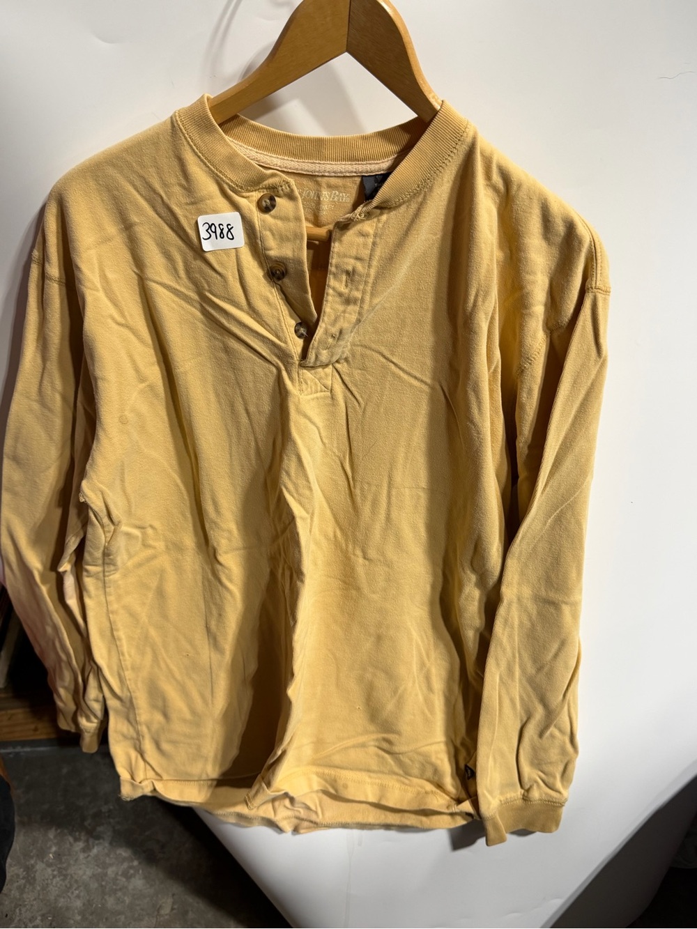 #3988-St. John's Bay Mustard Yellow Long-Sleeve Henley Shirt